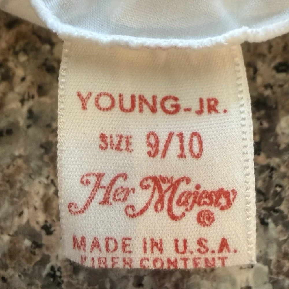 VTG 60s MCM Her Majesty Cotton Eyelet Full Slip Girl Sz 9/10 Adjust Straps USA